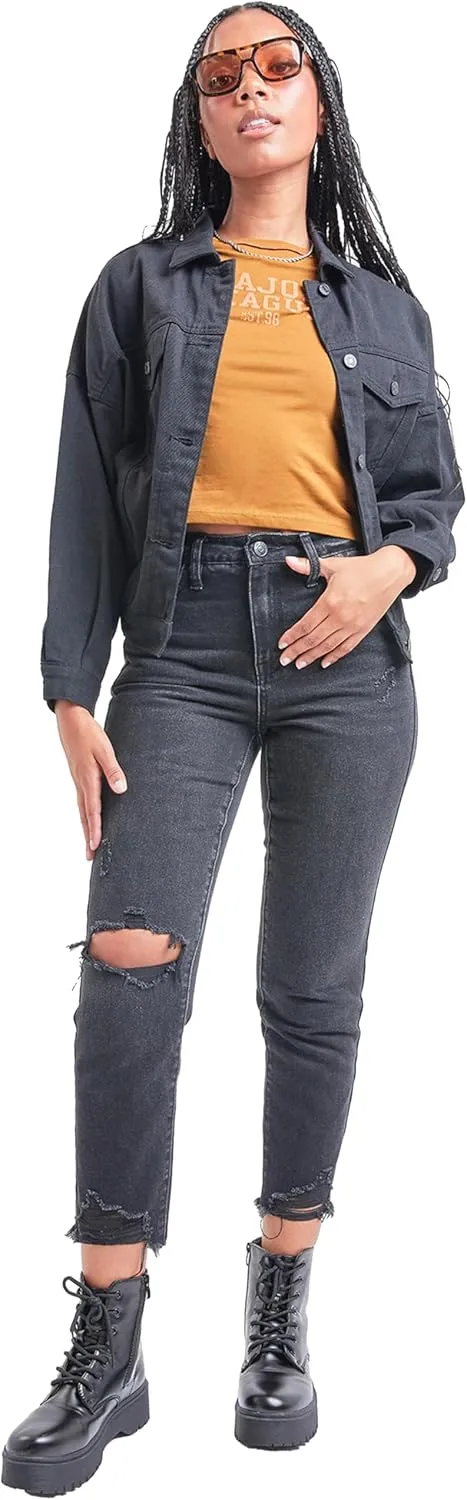 YMI Women's Junior 80's Denim Oversized Jacket