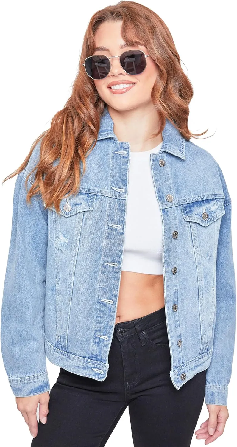 YMI Women's Junior Oversized Boyfreind Denim Jacket