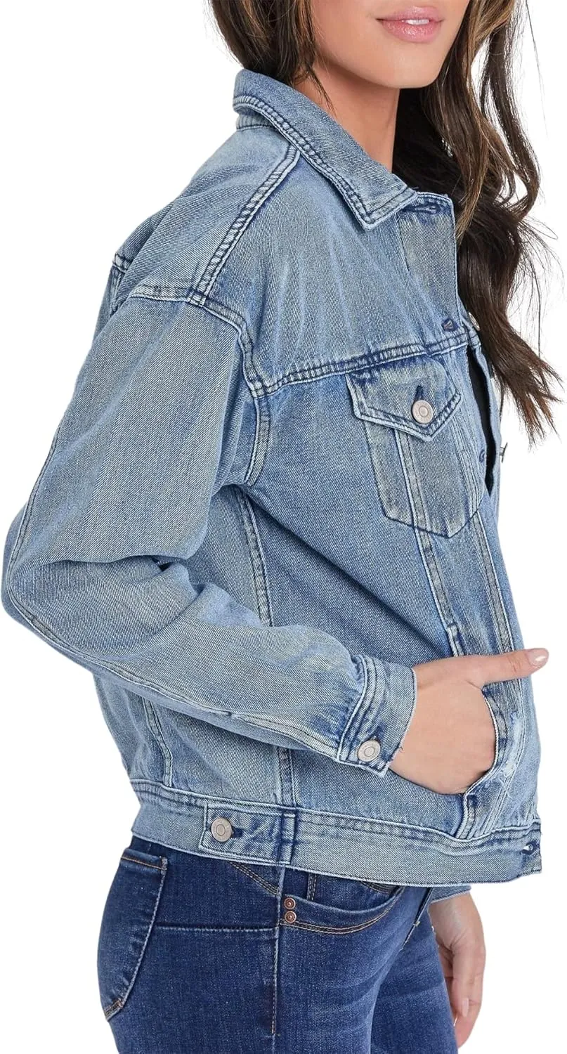 YMI Women's Junior Oversized Boyfreind Denim Jacket