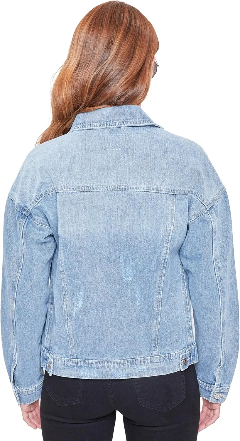 YMI Women's Junior Oversized Boyfreind Denim Jacket