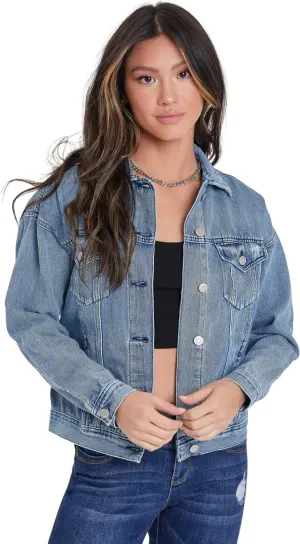 YMI Women's Junior Oversized Boyfreind Denim Jacket
