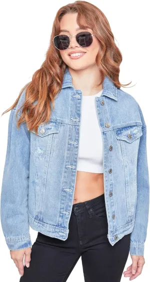 YMI Women's Junior Oversized Boyfreind Denim Jacket