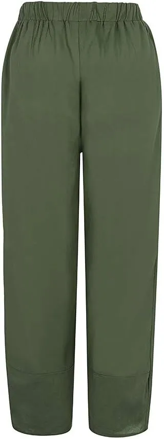 YRAETENM Womens Linen Pants Casual Elastic High Waist Summer Capris Relax Fit Stright Wide Leg Palazzo Pants with Pockets