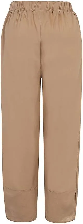 YRAETENM Womens Linen Pants Casual Elastic High Waist Summer Capris Relax Fit Stright Wide Leg Palazzo Pants with Pockets