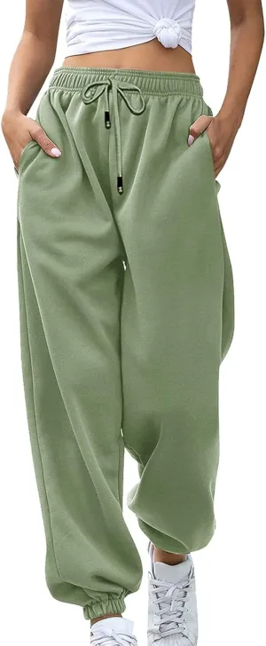 ZDRZK Womens Sweatpants Elastic Waist Lace-Up Bunched Feet Jogger Pants Athletic Gym Baggy Lounge Trousers with Pockets