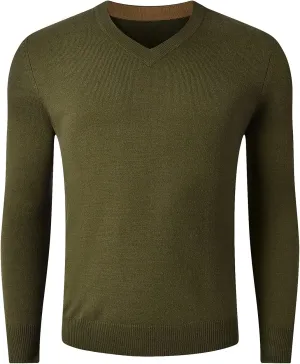 ZHILI Men's Fine Knit, 20% Merino Wool, DXL Big and Tall, V-Neck Sweater