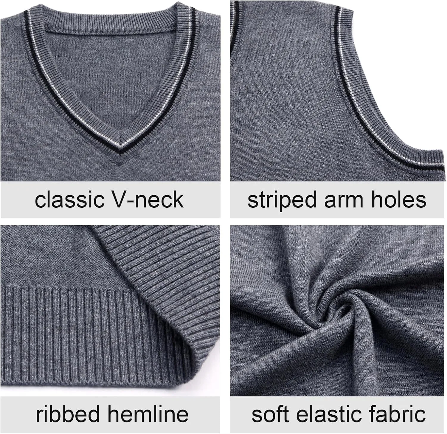 ZUEVI Men's Sweater Vests V-Neck Sleeveless Knitted Pullover Sweaters Relax Fit Classic Striped Vest Knitwear