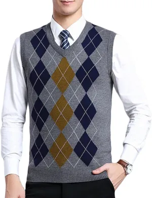 ZUEVI Men's Sweater Vests V-Neck Sleeveless Knitted Pullover Sweaters Relax Fit Classic Striped Vest Knitwear