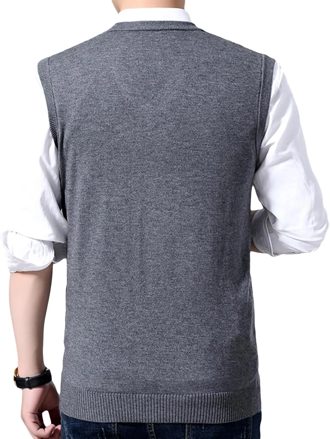 ZUEVI Men's Sweater Vests V-Neck Sleeveless Knitted Pullover Sweaters Relax Fit Classic Striped Vest Knitwear